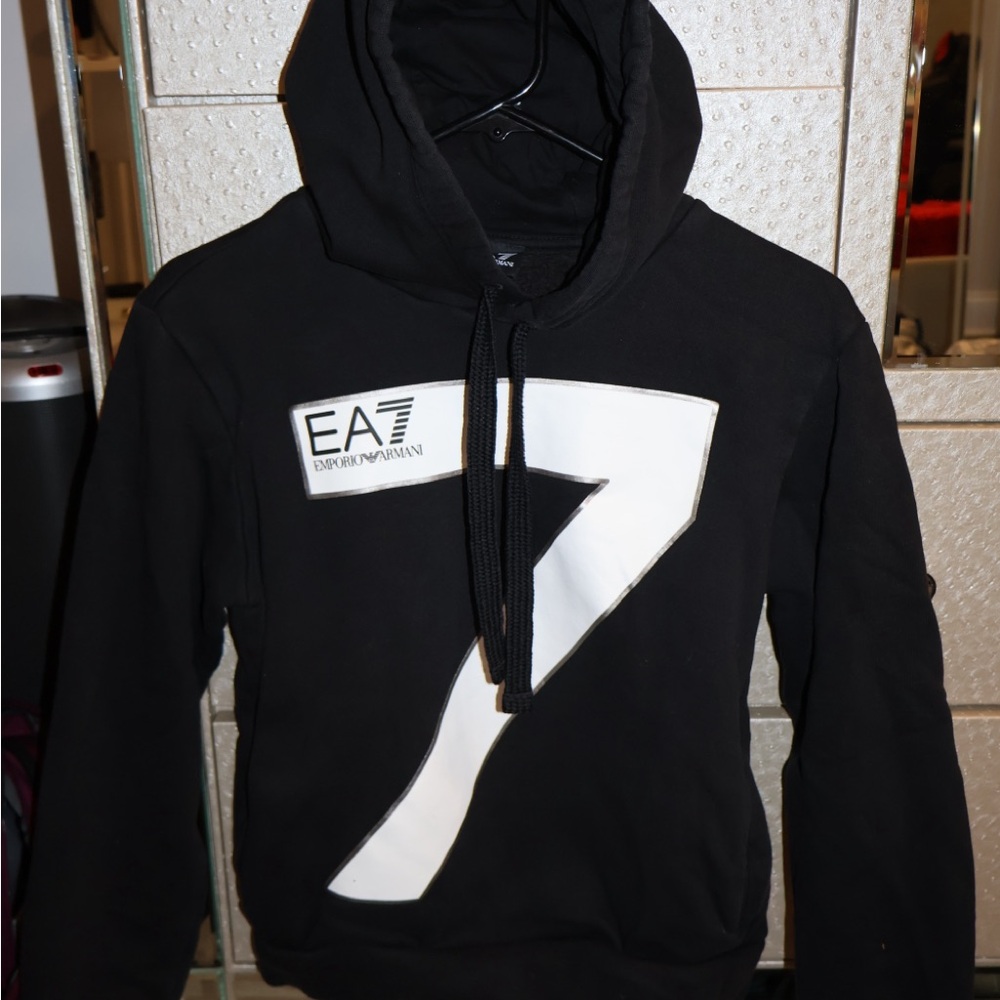 Emporio Armani Black Hoodie with White EA7 Graphic 7